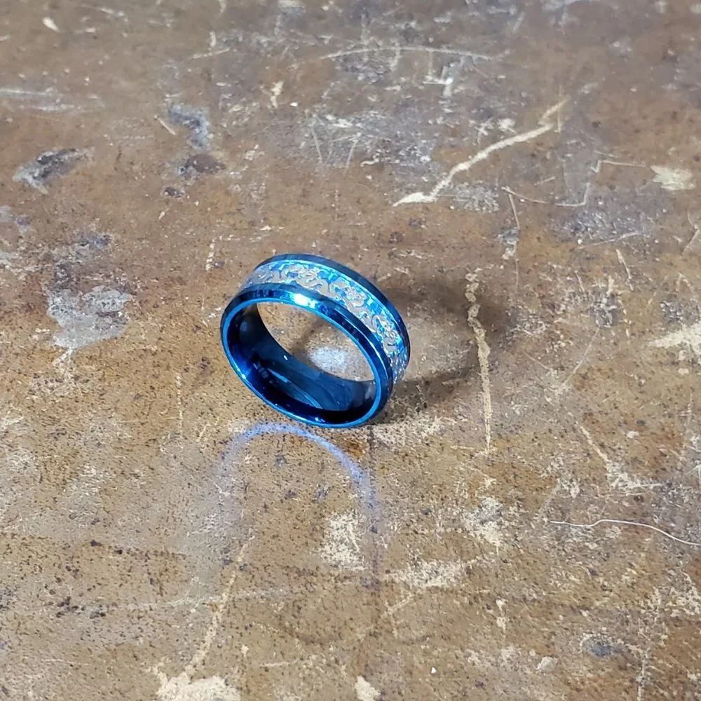 Ronan Men's Ring - Blue Titanium Steel with Gold Dragon Inlay  - NEW SIZES